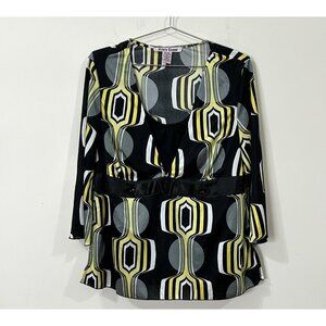VTG MICHELLE THOMAS Women’s Blouse L Mod Print Bell Sleeve Top Built-In Tank